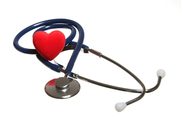 Red heart and a blue stethoscope isolated — Stock Photo, Image