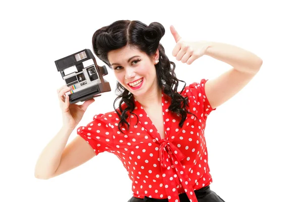 Pin-up girl American style retro woman camera — Stock Photo, Image