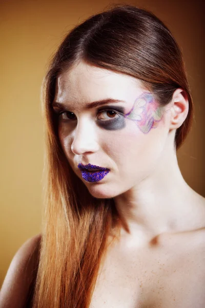 Portrait of young beautiful woman creative make up — Stock Photo, Image