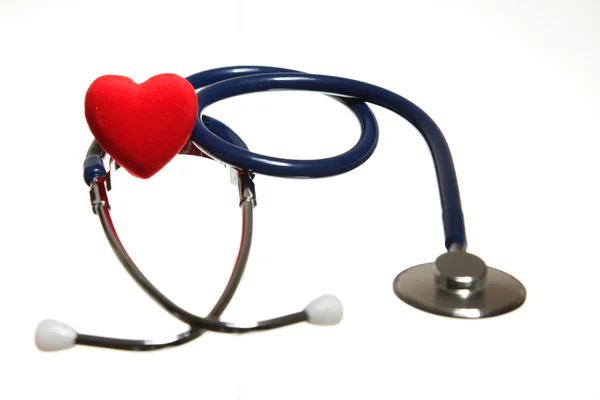 Red heart and a blue stethoscope isolated — Stock Photo, Image