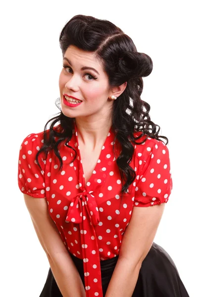 Woman pin-up make-up hairstyle posing in studio — Stock Photo, Image