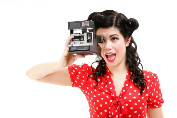 Pin-up girl American style retro woman camera — Stock Photo, Image