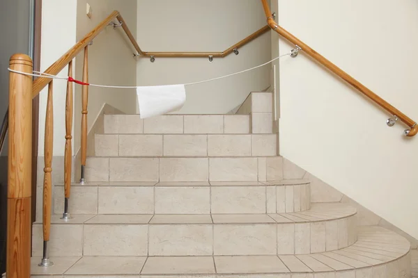 Empty stairway with tiled floor. No entry sign. — Stock Photo, Image