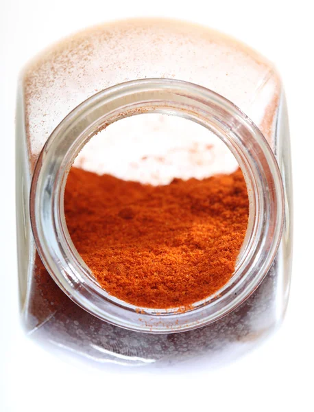 Close up jar with paprika spice isolated — Stock Photo, Image