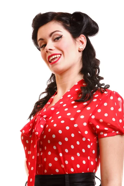 Vrouw pin-up make-up kapsel poseren in studio — Stockfoto