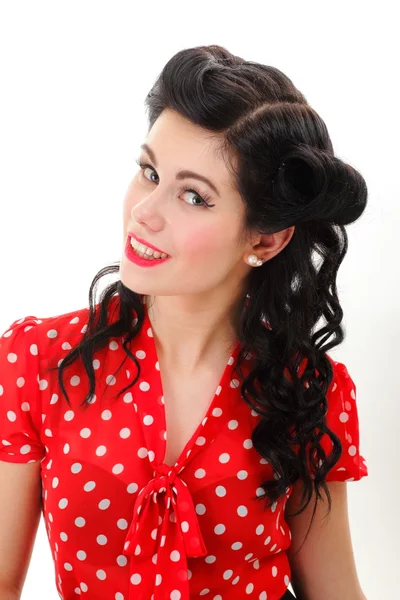 Woman pin-up make-up hairstyle posing in studio — Stock Photo, Image