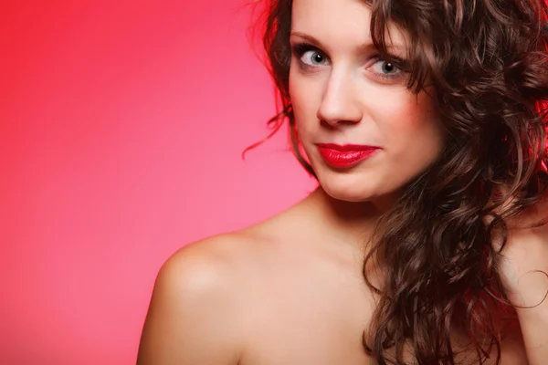 Woman with beauty long brown curly hair — Stock Photo, Image