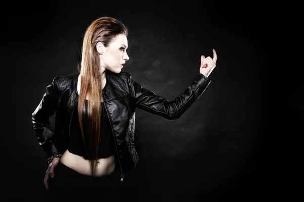 Beauty punk girl in leather, subculture — Stock Photo, Image