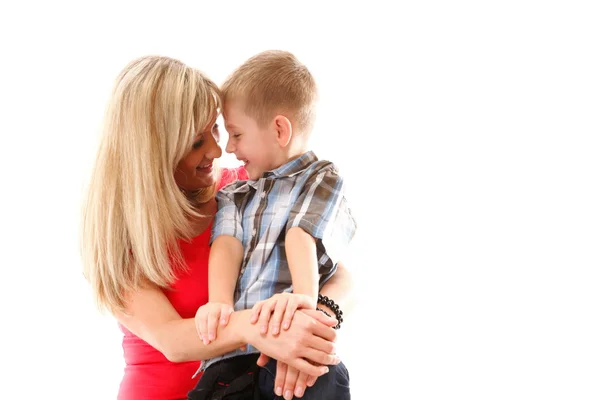 Mature mother with child 6 years boy isolated — Stock Photo, Image