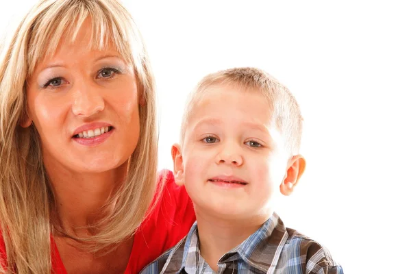 Mature mother with child 6 years boy isolated — Stock Photo, Image