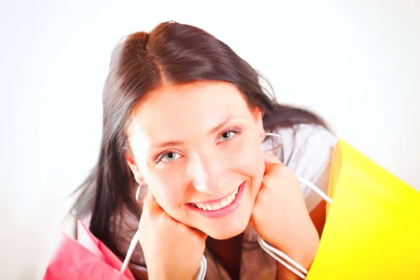 Beautiful shopping woman happy holding bags — Stock Photo, Image