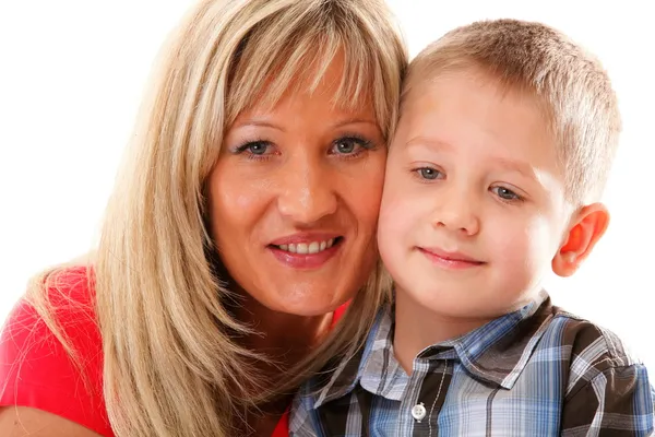 Volwassen moeder met kind 6 jaar jongen geïsoleerd — Stockfoto