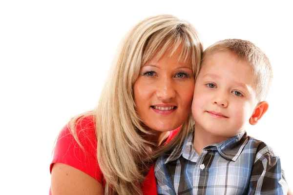 Volwassen moeder met kind 6 jaar jongen geïsoleerd — Stockfoto