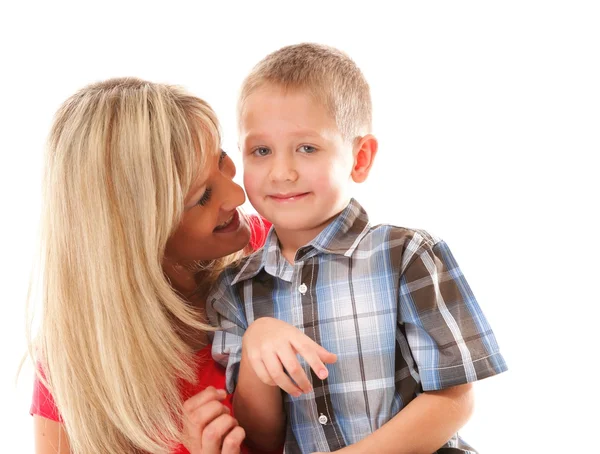 Mature mother with child 6 years boy isolated — Stock Photo, Image