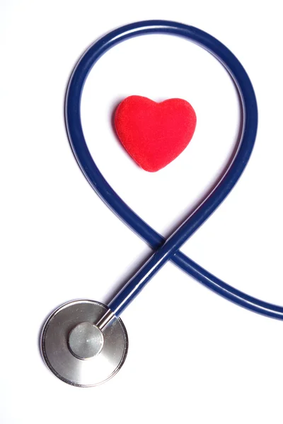 Red heart and a blue stethoscope isolated — Stock Photo, Image