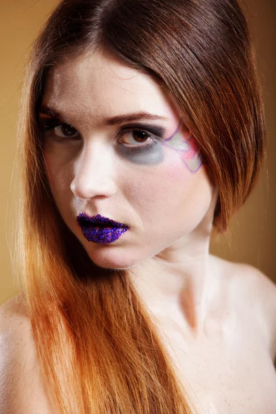 Portrait of young beautiful woman creative make up — Stock Photo, Image