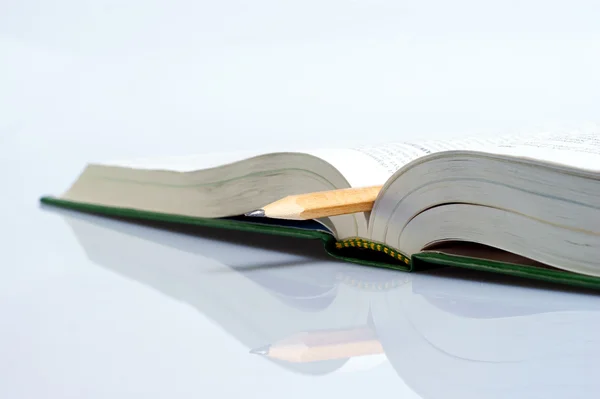 Sözlük, kitap bir kalem ile açın — Stok fotoğraf
