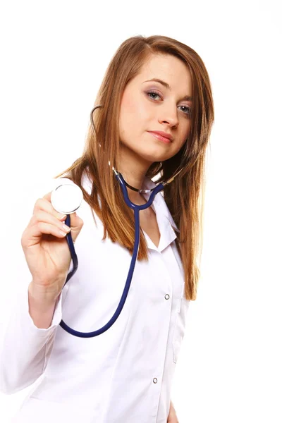 Female doctor or nurse holding stethoscope. Stock Image