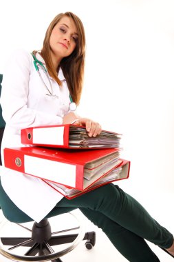 Medical doctor with a lot of work isolated clipart