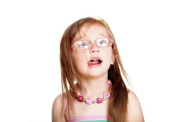 Portrait cute little girl in glasses isolated — Stock Photo, Image