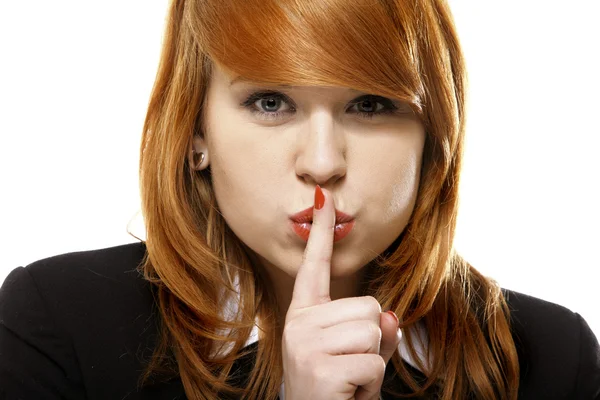 Business woman with silence sign isolated — Stock Photo, Image