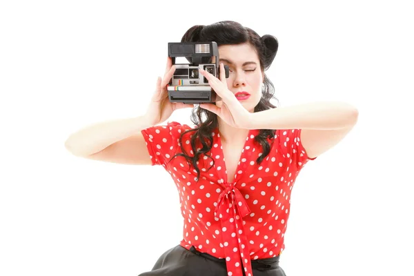 Pin-up girl American style retro woman camera — Stock Photo, Image