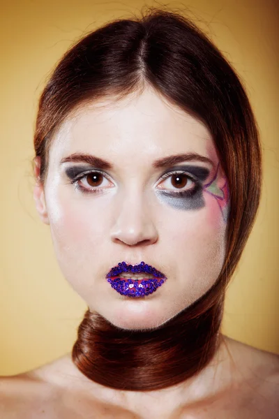 Portrait of young beautiful woman creative make up — Stock Photo, Image