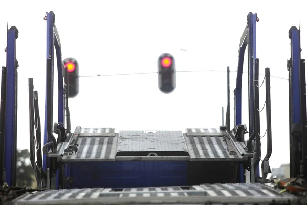 Empty car carrier truck on city road — Stock Photo, Image