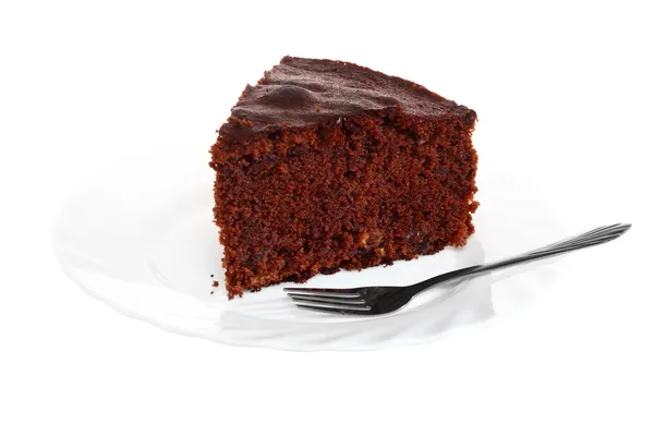 Piece of chocolate cake on white plate — Stock Photo, Image