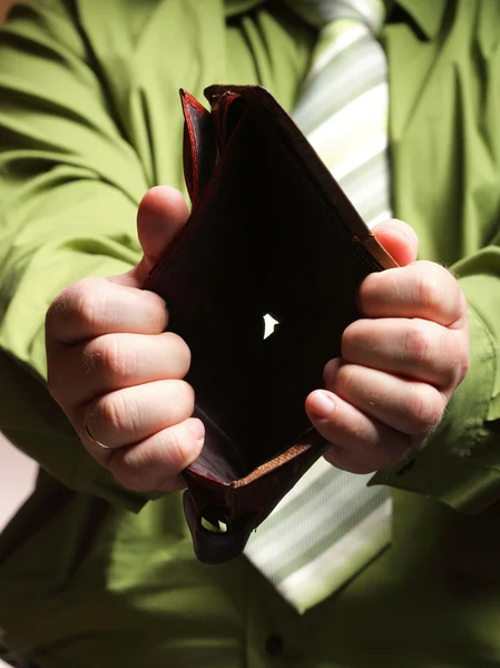 Empty wallet in male hands - poor economy — Stock Photo, Image