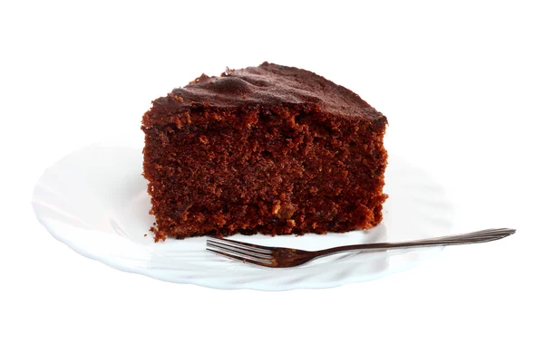 Piece of chocolate cake on white plate — Stock Photo, Image