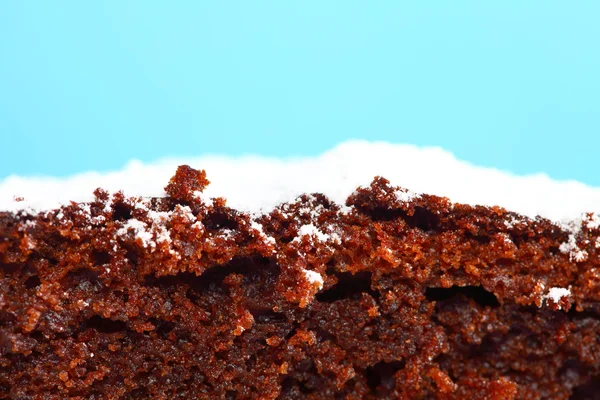 Close up chocolate cake with icing sugar — Stock Photo, Image