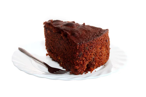 Piece of chocolate cake on white plate — Stock Photo, Image