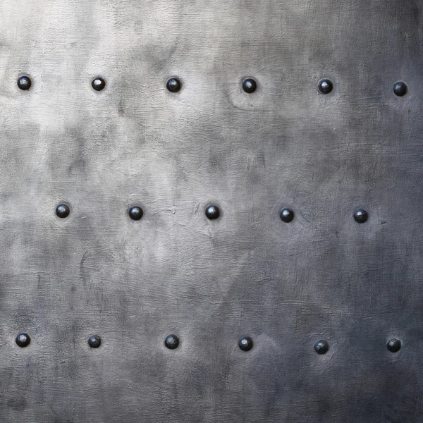 Placa de metal preto ou textura de armadura com rebites — Fotografia de Stock