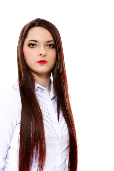 Femme droite cheveux longs maquillage posant — Photo