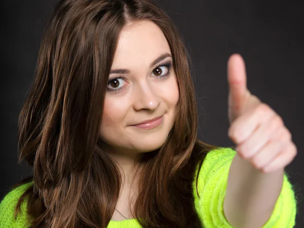 Happy smiling woman with thumb up gesture — Stock Photo, Image