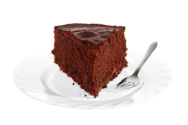 Piece of chocolate cake on white plate — Stock Photo, Image