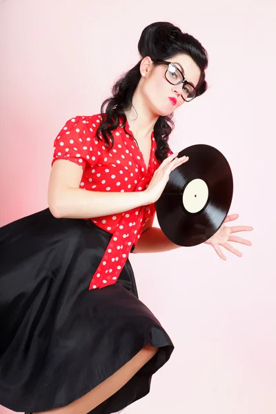 Phonography analogového záznamu dívka pin-up retro — Stock fotografie
