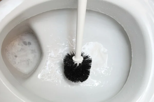 Limpiar un inodoro con cepillo —  Fotos de Stock