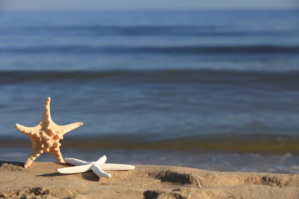 Starfish on beach at ocean background — Stock Photo, Image