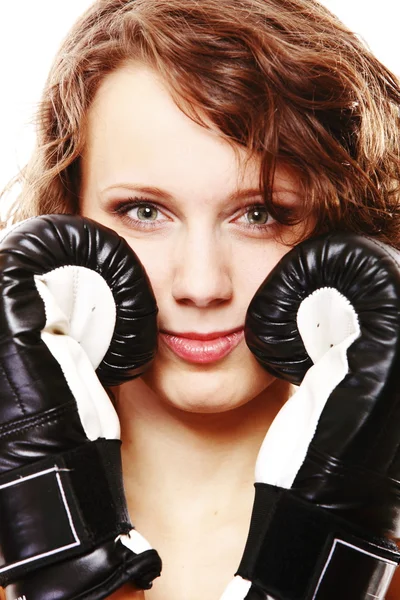 Donna in forma boxe isolato su bianco — Foto Stock