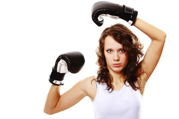 Fit woman boxing - isolated over white — Stock Photo, Image