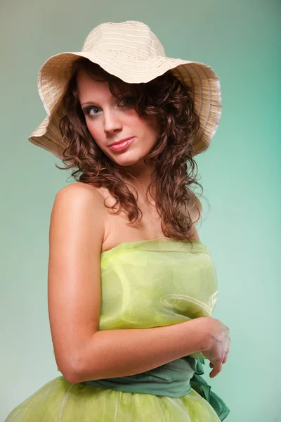 Beautiful spring woman portrait. Green concept — Stock Photo, Image