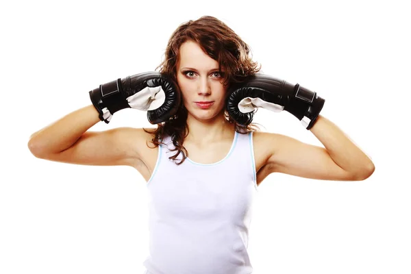 Fit woman boxing - isolated over white — Stock Photo, Image