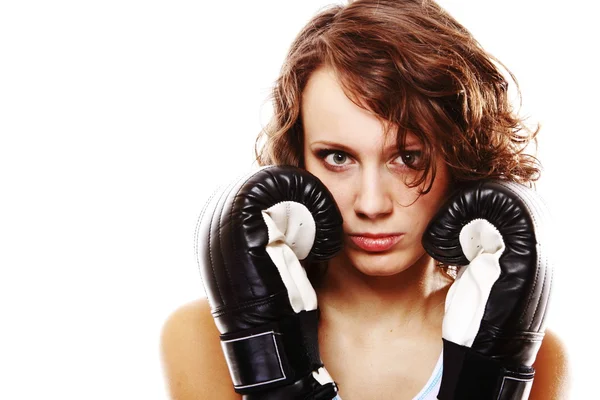 Fit mulher boxe - isolado sobre branco — Fotografia de Stock