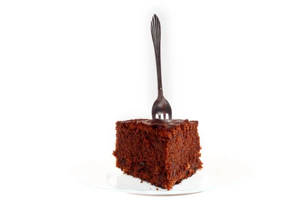 Piece of chocolate cake on white plate — Stock Photo, Image