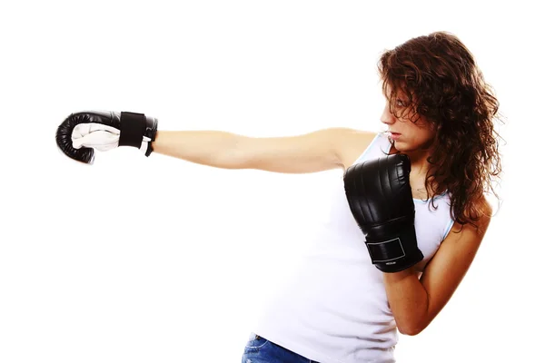 Fit woman boxing - isolated over white — Stock Photo, Image