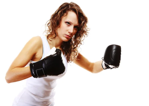 Boxeo de mujer en forma - aislado sobre blanco —  Fotos de Stock
