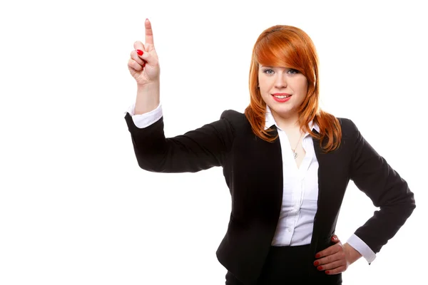 Affärskvinna du trycker på knappen eller pekar — Stockfoto