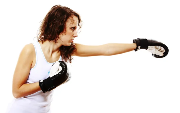 Donna in forma boxe isolato su bianco — Foto Stock